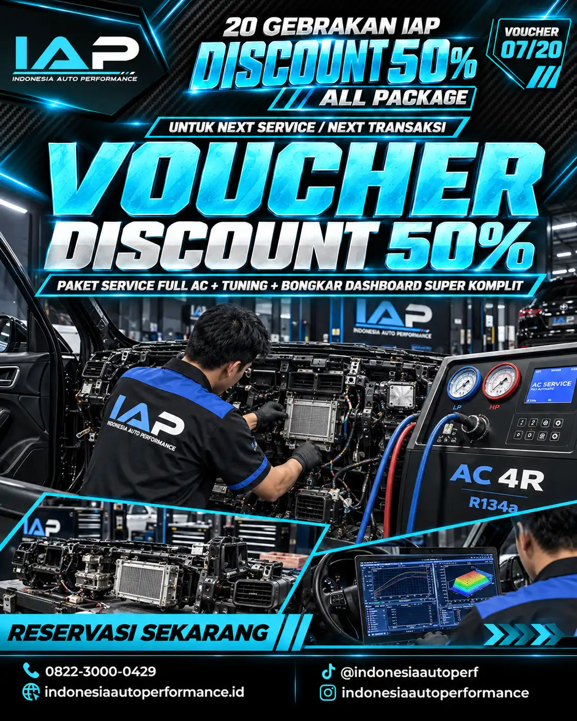 VOUCHER DISCOUNT 50% PAKET SERVICE FULL AC + TUNING + BONGKAR DASHBOARD SUPER KOMPLIT